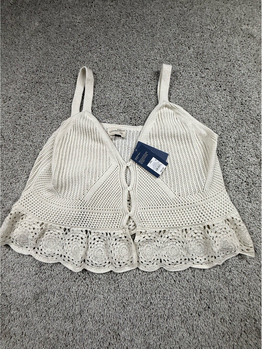 NWT Women's V-Neck Pointelle Pullover Sweater - Universal Thread™ Ivory 2XL